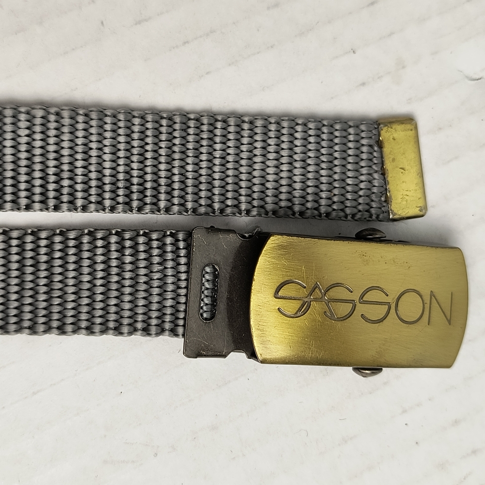 Sasson Vintage Buckle Belt Gold Tone Nylon Grey Size XS - Picture 6 of 6
